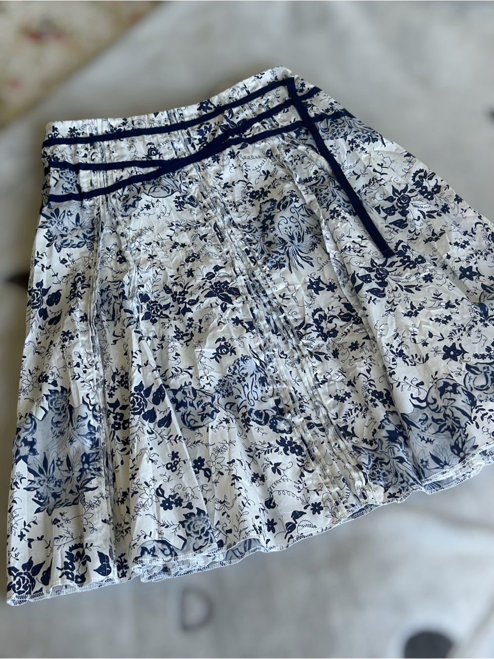 Steilmann 100% Cotton Floral Skirt Navy White Size 4 Lined